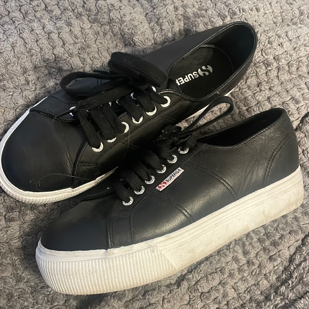 Black Leather-Look Platform Superga size 41.5 or US 10